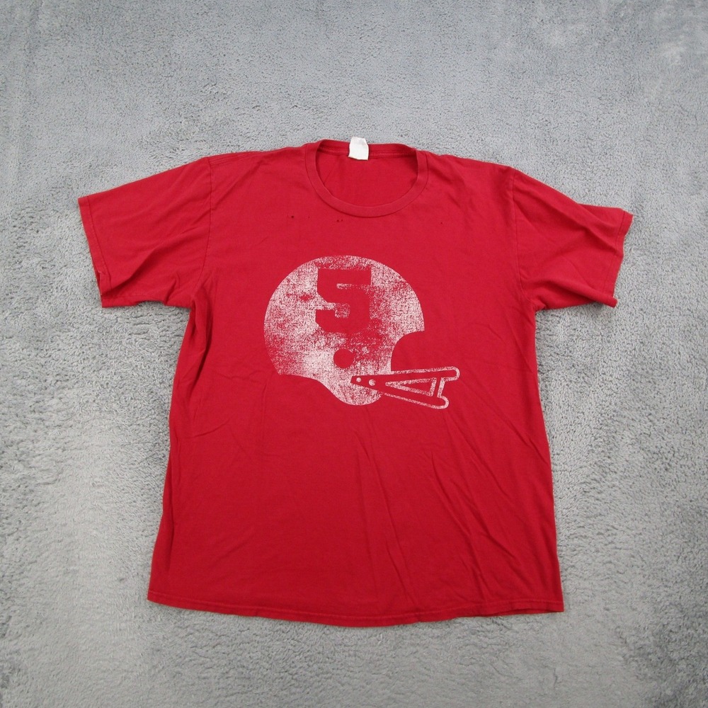 Port & Company Mens Red Football Helmet Graphic T-Shirt Large Ring Spun
